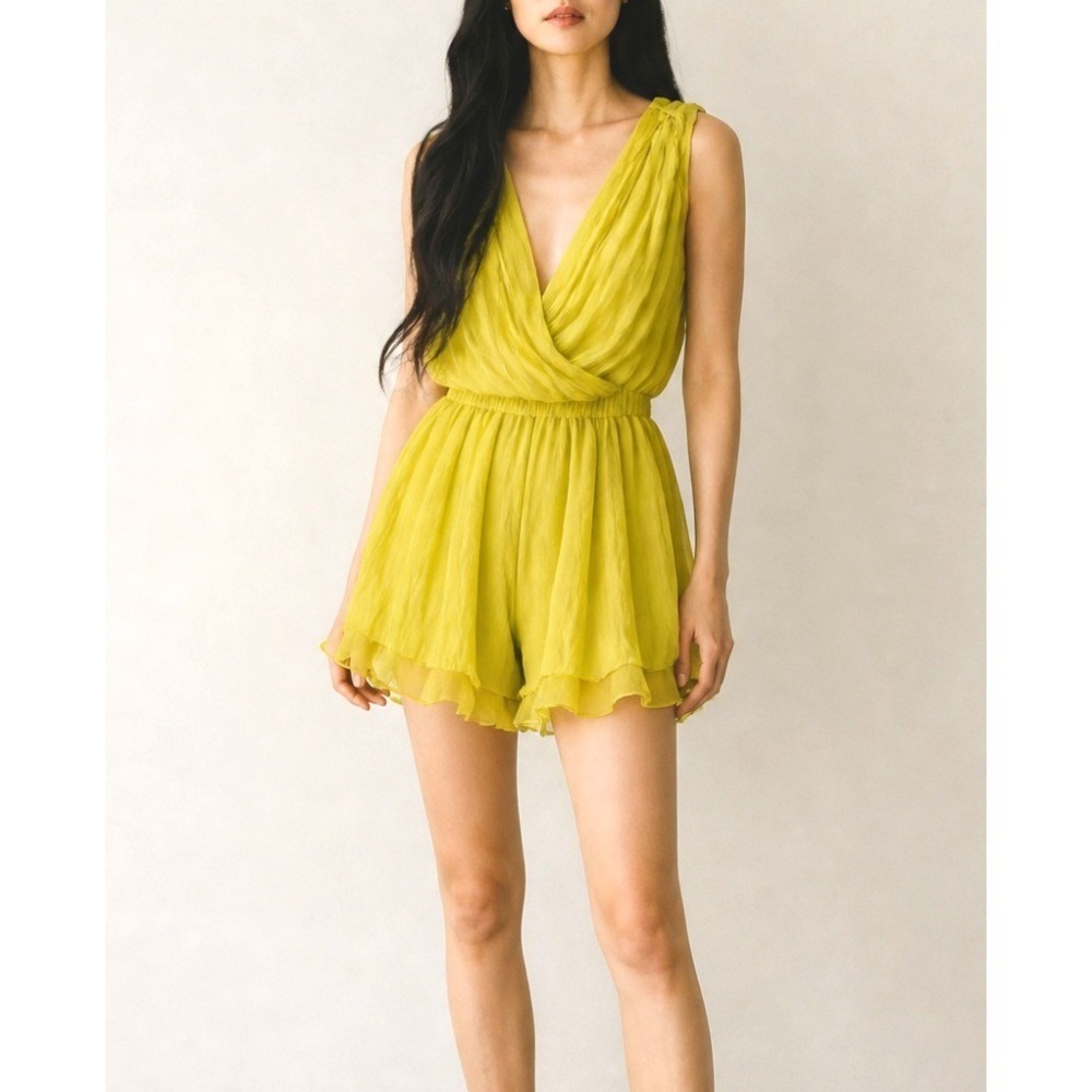 Miha Silk Chartruse Sleeveless Romper with Pockets Size 4